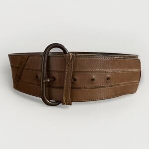 Giorgio Armani Vintage Designer Wide Tan Leather Belt 28-31”